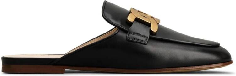 TOD'S Zwarte leren muiltjes met kettingdetail Black Dames