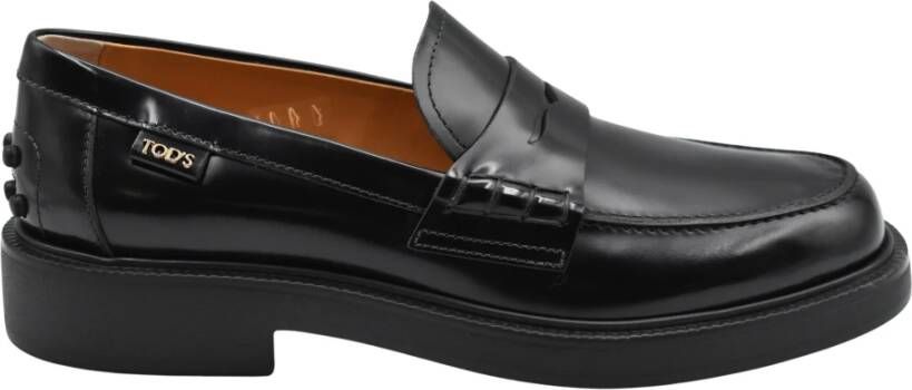 TOD'S Zwarte Leren Platte Mocassin Schoenen Black Dames