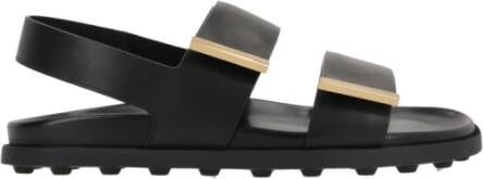 TOD'S Zwarte leren platte sandalen Black Dames