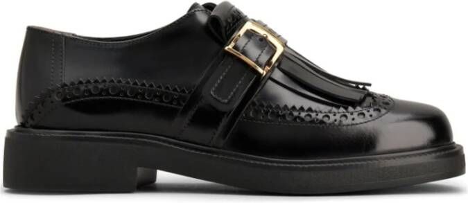 TOD'S Zwarte Leren Platte Schoenen Franje Detail Black Dames