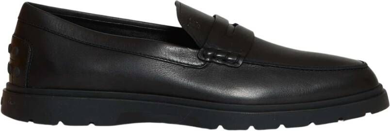 TOD'S Zwarte Leren Rubberen Zool Mocassin Black Heren