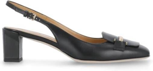 TOD'S Zwarte leren slingback met metalen detail Black Dames