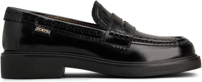 TOD'S Zwarte Leren Slip-On Brogues Black Dames