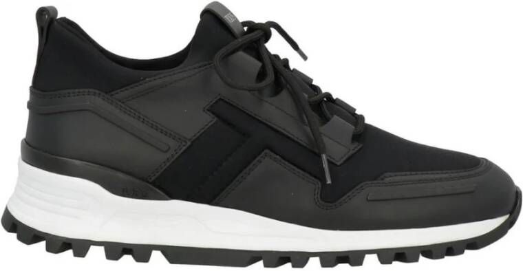 TOD'S Zwarte Leren Sneakers met Twee-Tinten Zool Black Heren