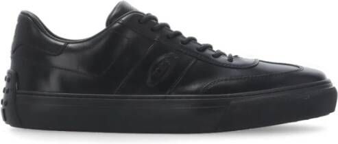 TOD'S Zwarte Leren Sneakers Ronde Neus Black Heren