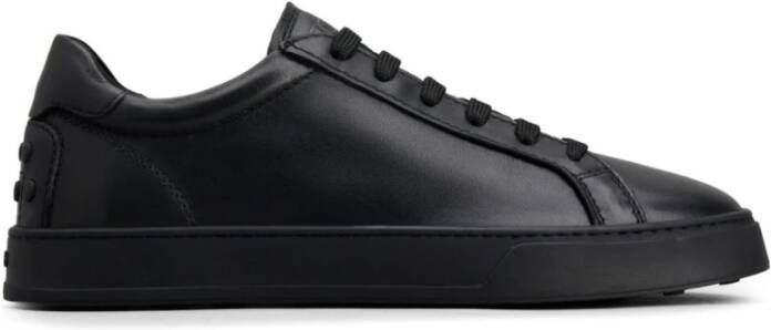 TOD'S Zwarte Leren Sneakers Veters Ronde Neus Black Heren