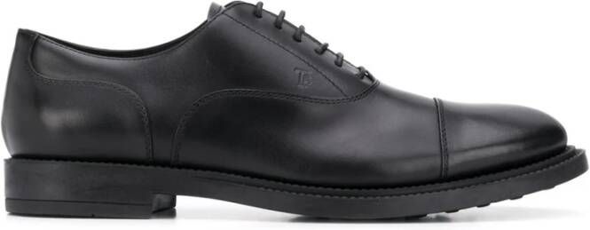 TOD'S Zwarte Leren Veterschoenen Met Platte Zool Black Heren