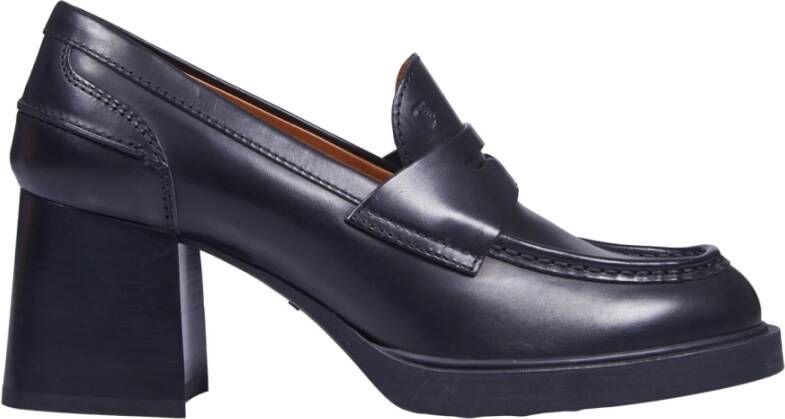 TOD'S Zwarte Loafer Mocassin Hak Kalfsleer Black Dames