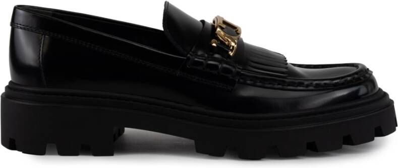 TOD'S Zwarte Loafers met Franjes Black Dames