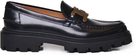 TOD'S Zwarte Lug Loafers Leren Schoenen Black Dames