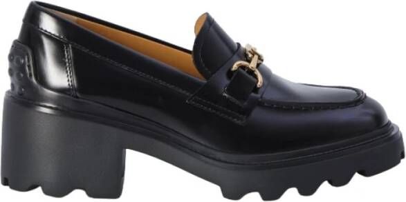 TOD'S Zwarte platte loafers met metalen ketting Black Dames