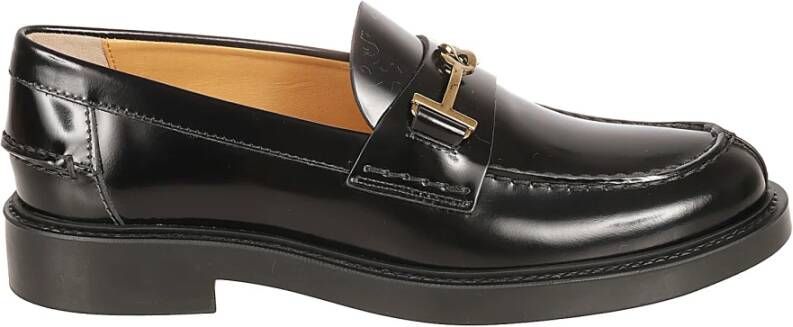 TOD'S Goudkleurige Metalen Horsebit Leren Loafers Black Dames