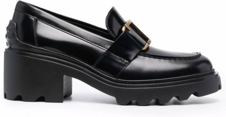 TOD'S Zwarte platte schoenen Logo Plaque Black Dames