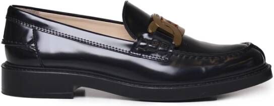 TOD'S Zwarte leren mocassin met metalen ketting Black Dames