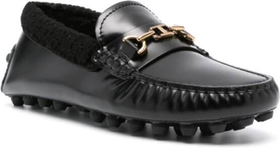 TOD'S Zwarte platte schoenen met paardenbit detail Black Dames