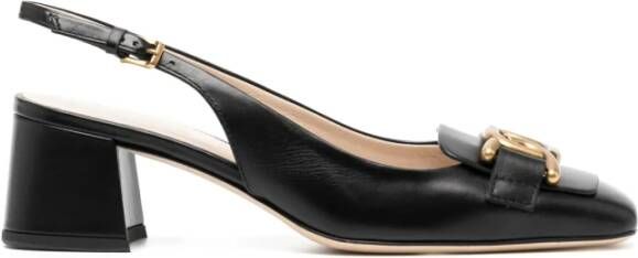 TOD'S Zwarte Sandalen met Kettingdetail Vierkante Neus Black Dames