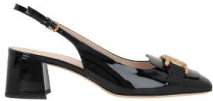 TOD'S Zwarte slingback met hak en antieke gouden ketting Black Dames