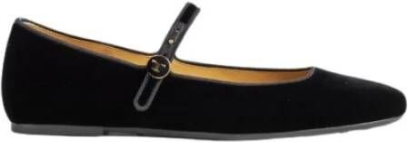 TOD'S Zwarte Velvet Ballerina's met T Logo Black Dames