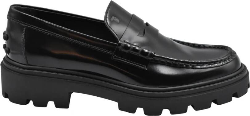 TOD'S Zwarte Veterschoenen met Platte Zool Black Dames