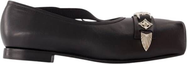 Toga Pulla Zwarte Leren Ballerina Slip-On Schoenen Black Dames