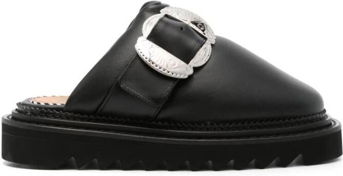 Toga Pulla Zwarte leren gespdetail vierkante neus schoenen Black Dames