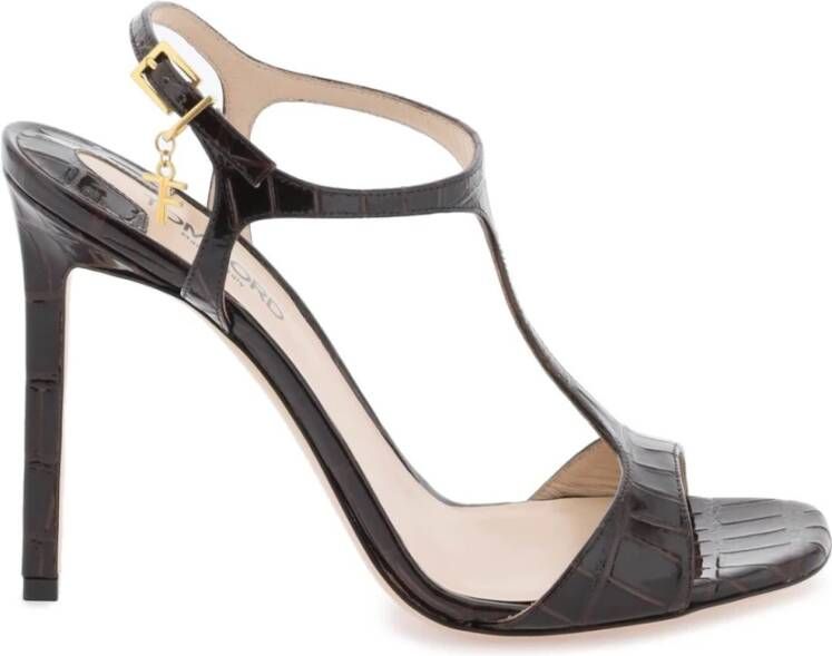 Tom Ford Angelina Krokodil-Geëmbosseerde Sandalen Brown Dames