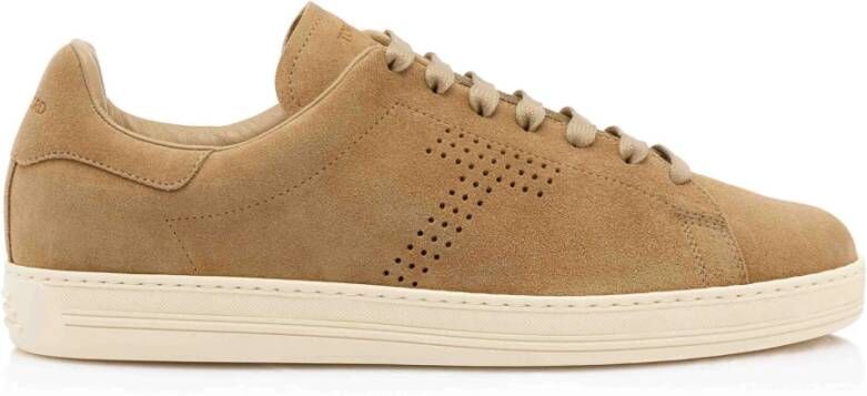 Tom Ford Beige Sneakers Luxe Geperforeerd T-logo Beige Heren