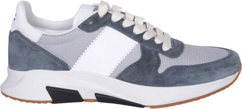 Tom Ford Blauwe Sneakers Ronde Neus Logo Print Rubber Blue Heren