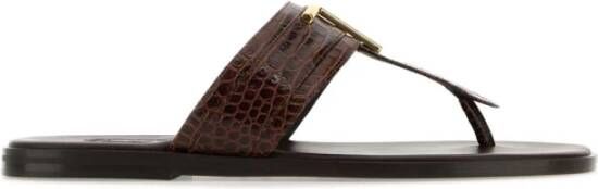 Tom Ford Bruin Leren Teenslippers Brown Heren