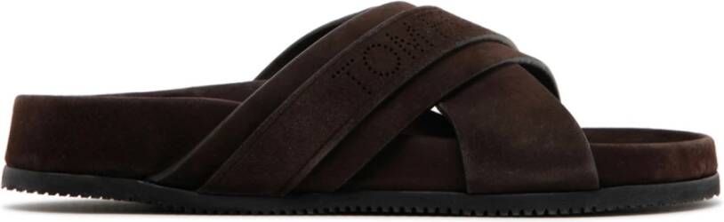 Tom Ford Bruin Suède Logo Strap Slides Brown Heren