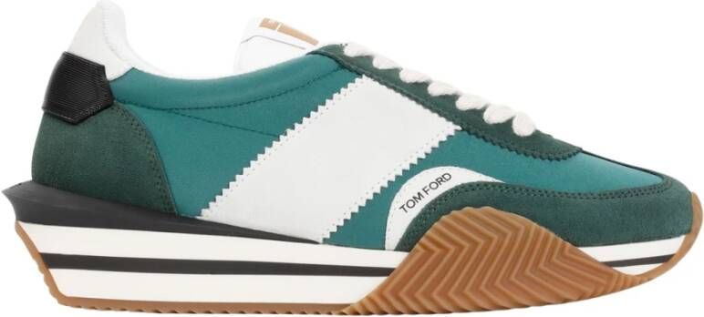 Tom Ford Groene Leren Sneakers Amandel Teen Multicolor Heren