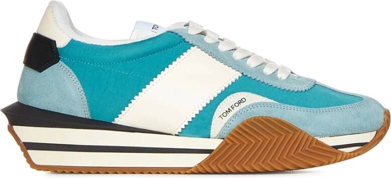 Tom Ford Sage Green en Cream White Leren Sneakers Blue Heren