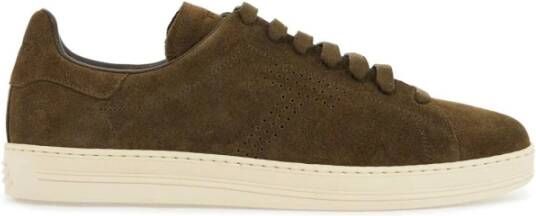 Tom Ford Khaki Suède Lage Sneakers Green Heren