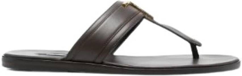 Tom Ford Luxe Logo Plaque Platte Slides Brown Heren