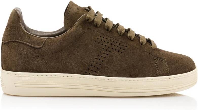 Tom Ford Militaire Sneakers Groen Suède Stijlvol Geperforeerd Green Heren