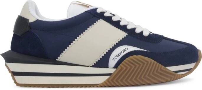 Tom Ford Blauwe Leren Sneakers met Panelen Design Blue Heren