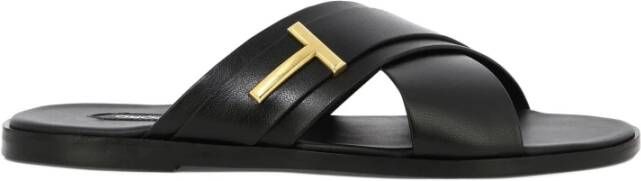 Tom Ford Zwarte Instap Sandalen met Gouden T Hardware Black Heren