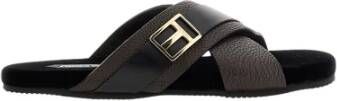 Tom Ford Zwarte lederen slippers Zwart Heren