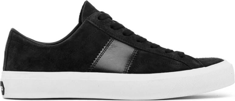 Tom Ford Zwarte Suède Lage Sneakers met Leren Details Black Heren