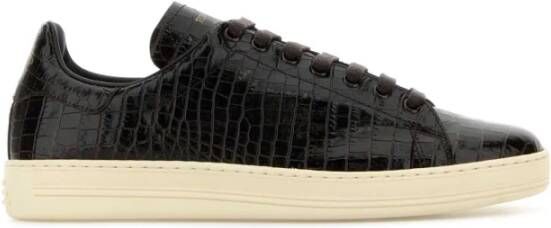 Tom Ford Zwarte Leren Sneakers met Gouden Logo Black Heren