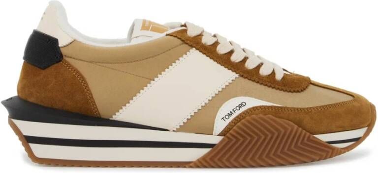 Tom Ford Technische canvas en suède sneakers Brown Heren