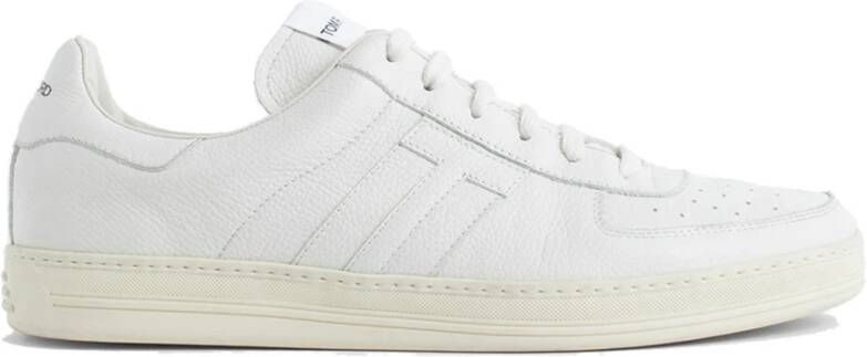 Tom Ford Witte Gehamerde Grain Leren Sneakers White Heren