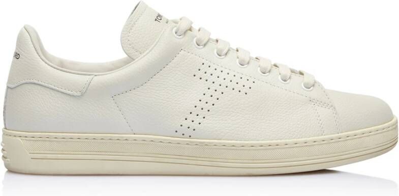 Tom Ford Witte Leren Sneakers met Geperforeerd Logo White Heren