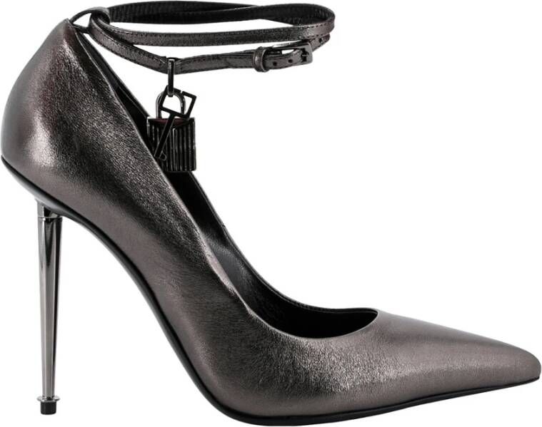 Tom Ford Zilveren Leren Pumps met Logo Hangslot Zwart Dames