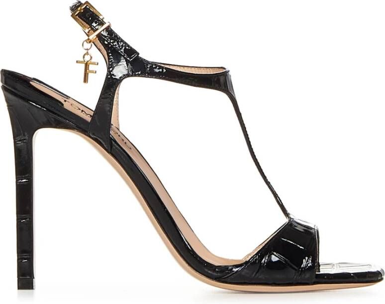 Tom Ford Zwarte Krokodil Gestempelde Sandalen Black Dames