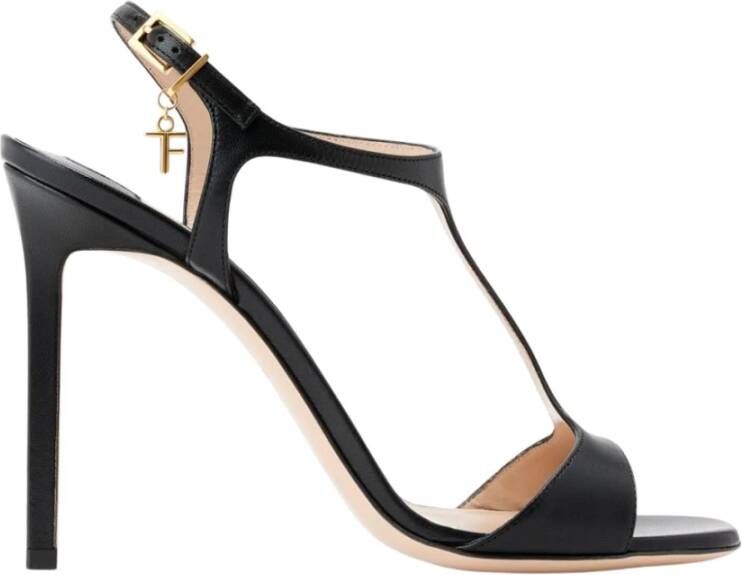 Tom Ford Zwarte Leren Hoge Hak Sandalen Black Dames