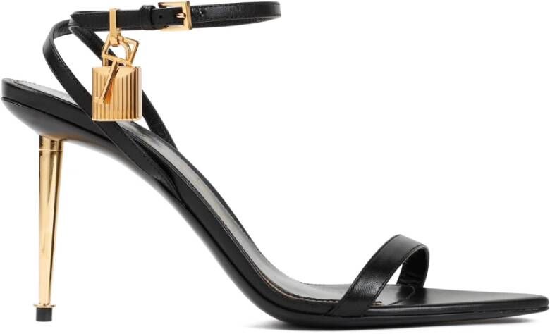 Tom Ford Zwarte Leren Sandalen met Gouden Accenten Black Dames