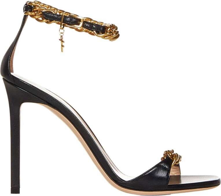 Tom Ford Zwarte Leren Sandalen met Gouden Kettingband Black Dames