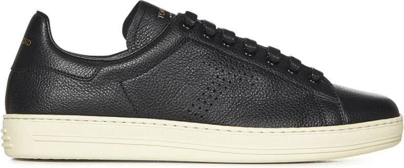 Tom Ford Zwarte Sneakers Stijlvol Geperforeerd Logo Black Heren