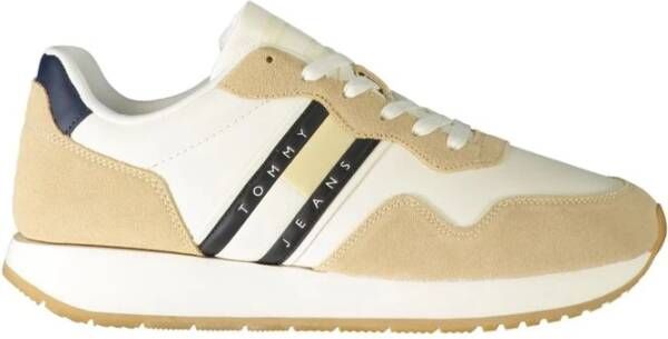 Tommy Hilfiger Sportieve Beige Vetersneakers met Contrastdetails en Logoprint Beige Heren